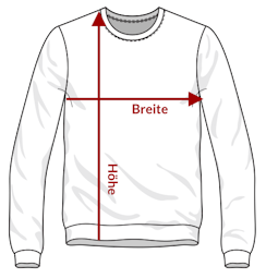 Beschriftung der Maße am Sweatshirt